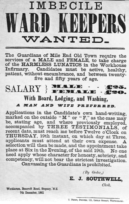 Imbecile ward keepers&nbsp;wanted