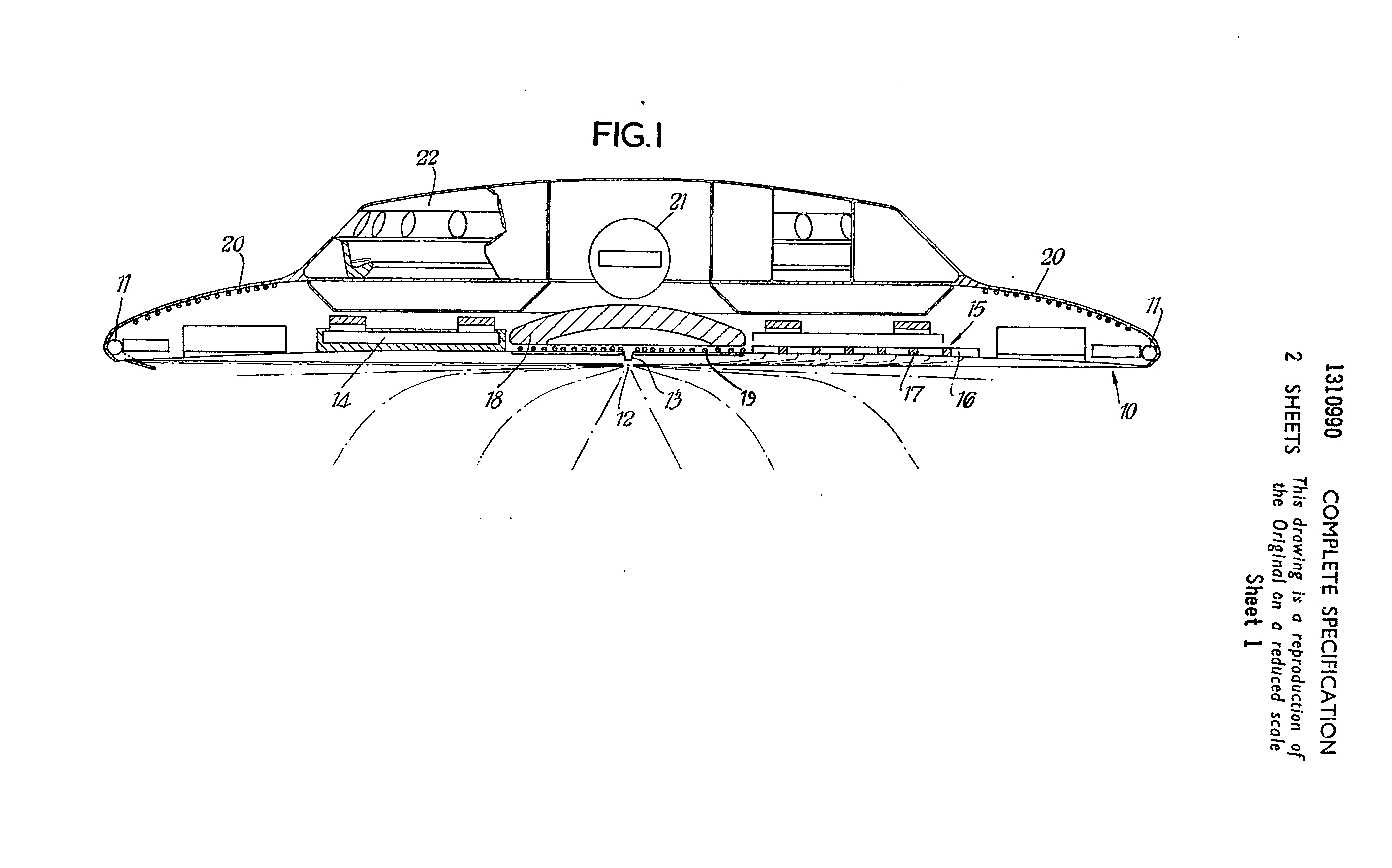 Monochrome line drawing of a flying saucer, from a patent document.