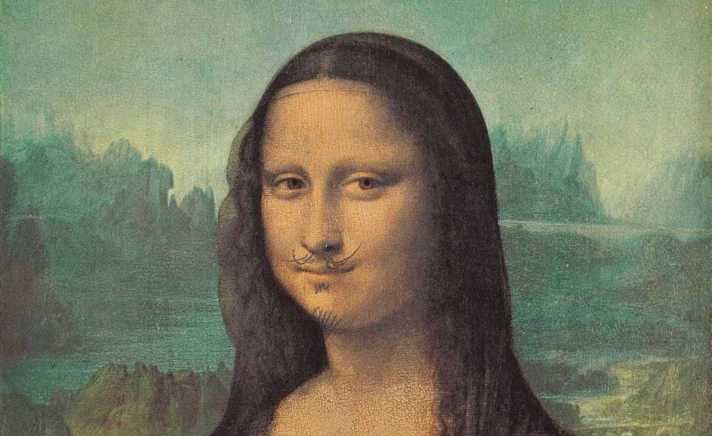 Da Vinci's Mona Lisa, with a moustache and goatee beard drawn on by Marcel Duchamp.
